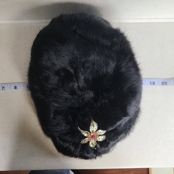 Vintage Beatrice Zacharie Black Rabbit Fur Hat Pink SarahcovCubic Broch Women S - Picture 5 of 10